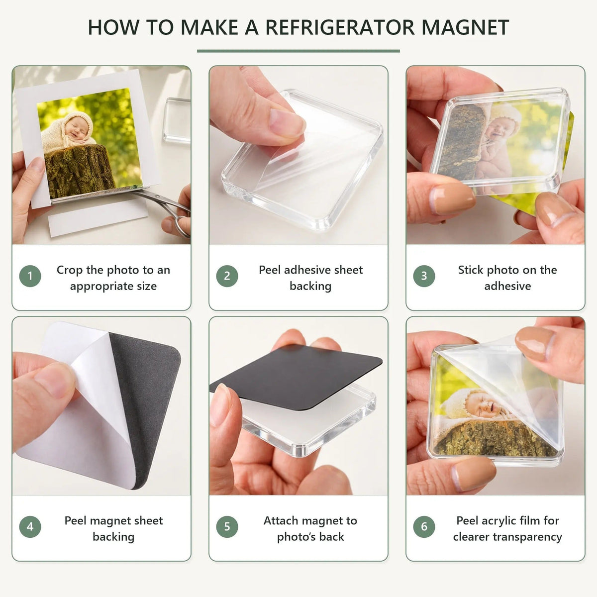 2x2 Clear Acrylic Magnetic Photo Frames DIY Fridge Magnets with Adhesive Backing